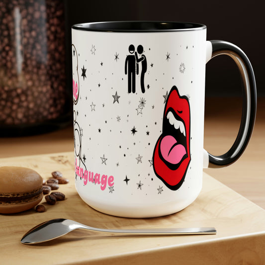 Chisme is my love language - Two-Tone Coffee Mugs, 15oz